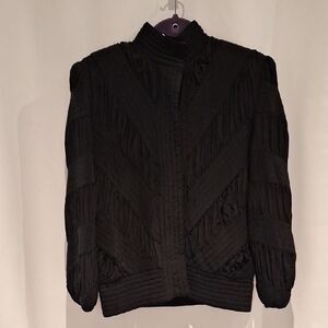 EJ Harper Black 100% Silk Patterned Patchwork Button Up Jacket Size S